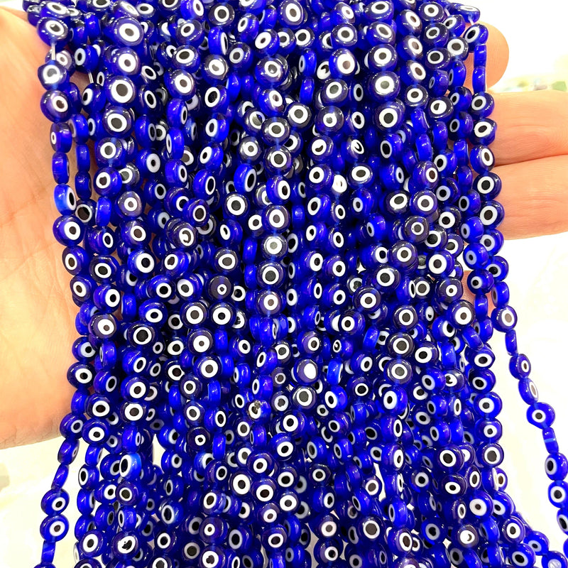 Evil Eye Beads, Strand of 65, Flat Round, 6mm Glass Beads, Lampwork Glass, Evil Eye Jewelry, Lampwork Beads, UK Beading Supply