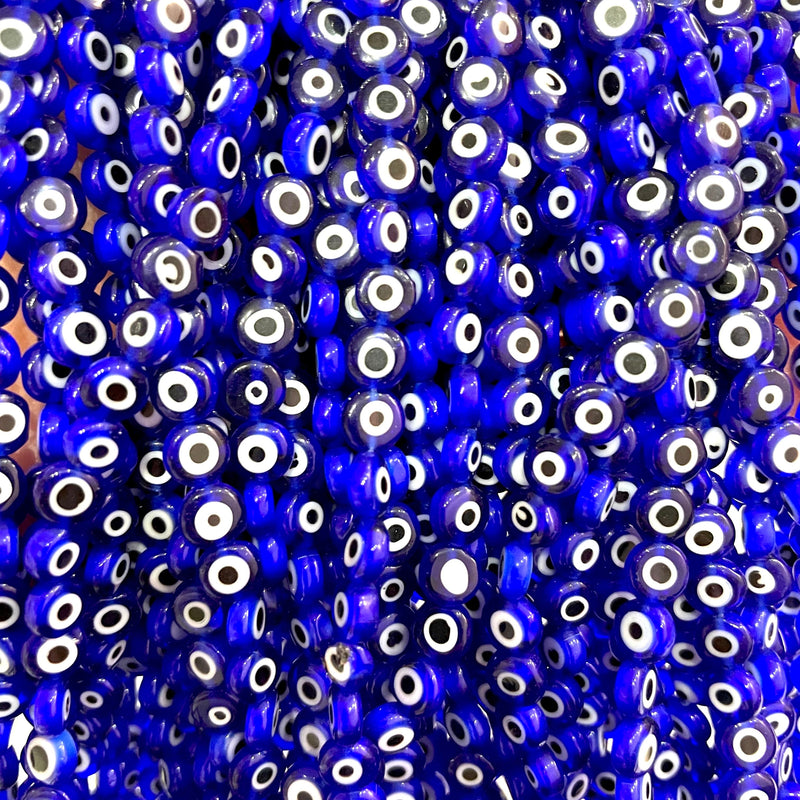 Evil Eye Beads, Strang von 65, flach rund, 6 mm Glasperlen, Lampwork Glas, Evil Eye Schmuck, Lampwork Perlen, UK Beading Supply