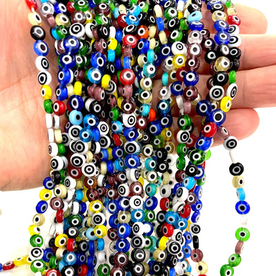 Evil Eye Beads, Strand of 65, Flat Round, 6mm Glass Beads, Lampwork Glass, Evil Eye Jewelry, Lampwork Beads, UK Beading Supply