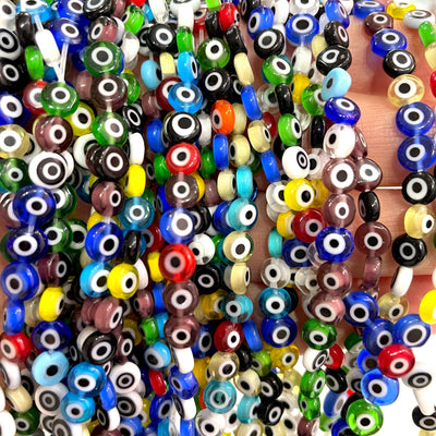 Evil Eye Beads, Strand of 65, Flat Round, 6mm Glass Beads, Lampwork Glass, Evil Eye Jewelry, Lampwork Beads, UK Beading Supply