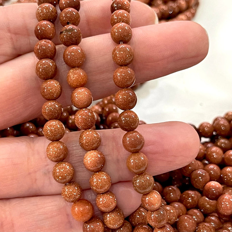 Perles de pierres précieuses de grès doré de 6 mm, perles de grès doré rond lisse