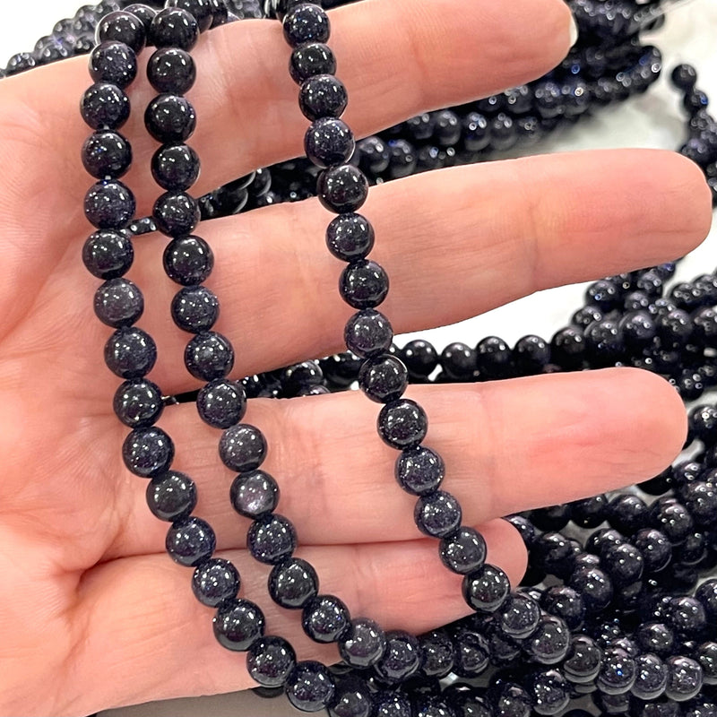 Perles de pierres précieuses de grès bleu 6 mm, 63 perles