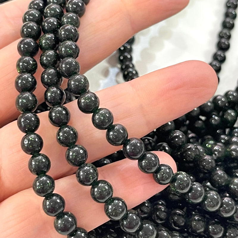 Perles de pierres précieuses de grès vert 6 mm, 63 perles