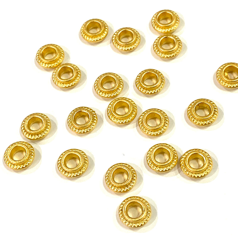 Large Hole 24Kt Matte Gold Plated Spacer Charms, 24Kt Matte Gold Plated Large Hole Brass Spacers, 10 pcs in a pack
