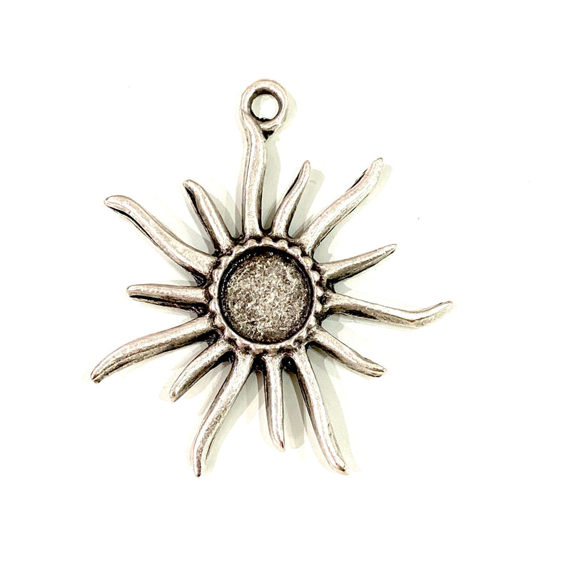 Antik versilbert, großer Sonnen-Anhänger, großer Sonnen-Antik-Silber-Anhänger, 48 mm