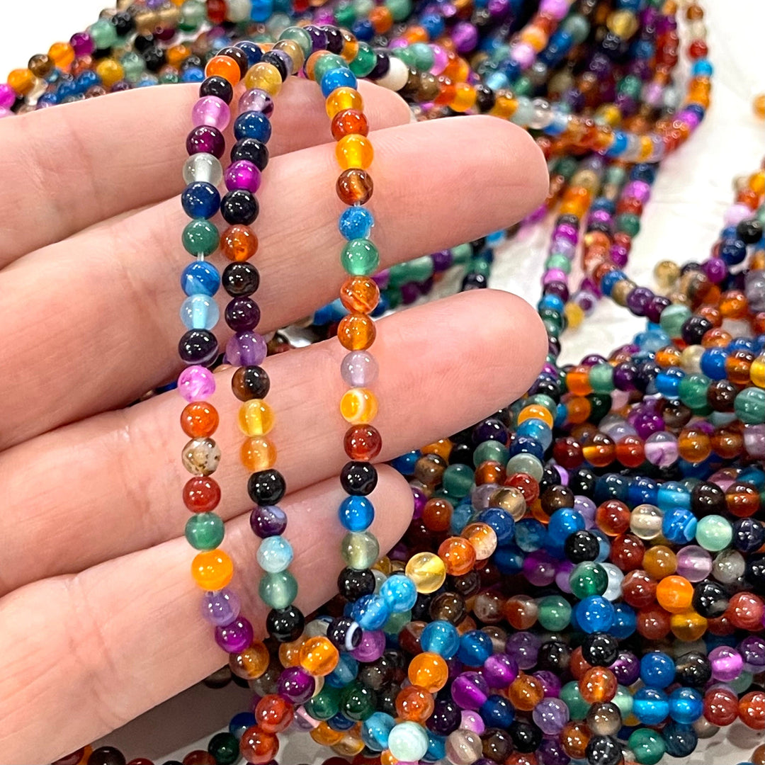 4mm Multicolor Agate Smooth Round Gemstone Beads,
