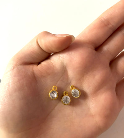 Cubic Zirconia Charms 10mm, Gold Plated Frames Made of Brass, 4 Colors