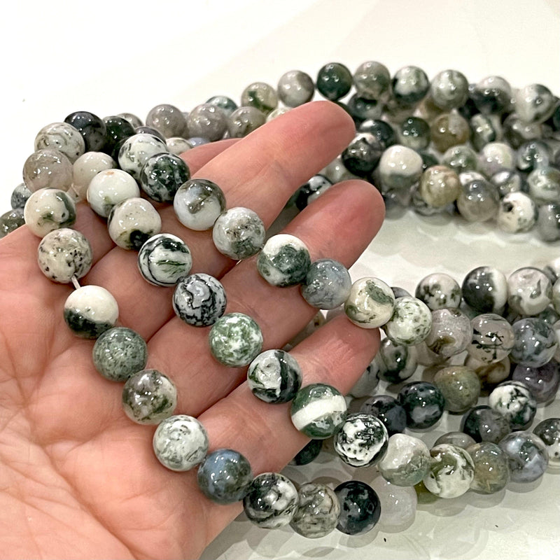 Moss Agate Gemstone Beads, Moss Agate Smooth Round 10mm, 40 beads per strand