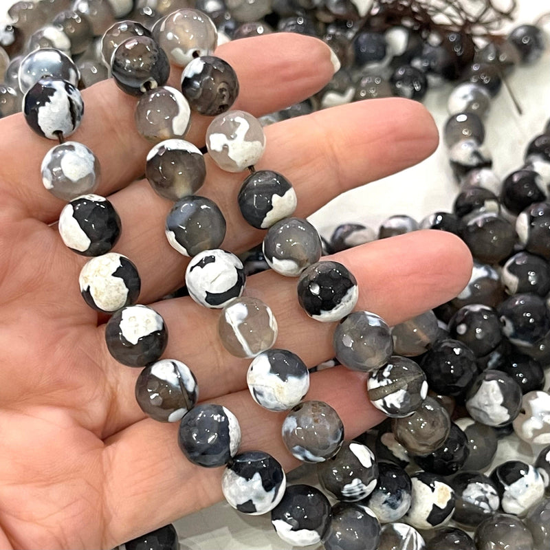 Agate grise à facettes 10mm, 40 perles par brin,Perles,Perles de pierres précieuses,Pierres précieuses naturelles