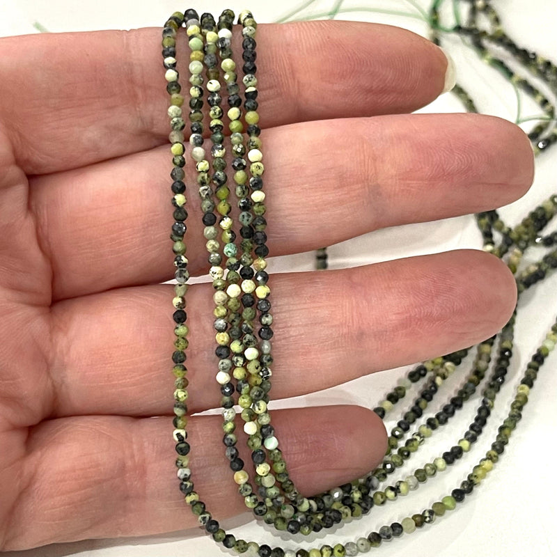 Turquoise verte naturelle - micro perles à facettes de 2 mm (2,1 mm) - brin complet - 218 perles - Qualité AAA