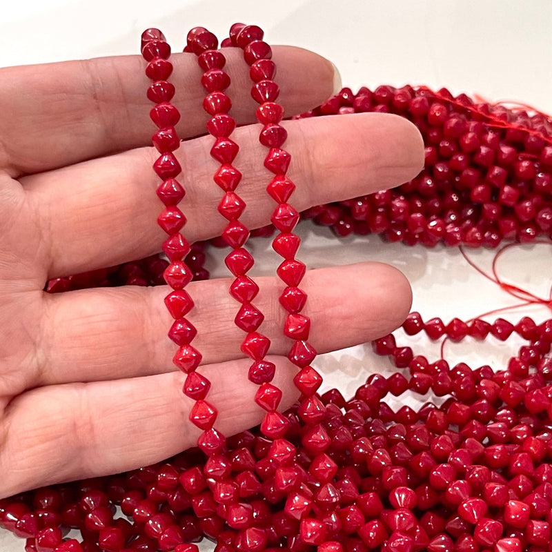 Natural Red Coral 5mm Bicone Beads, 40 cm strand