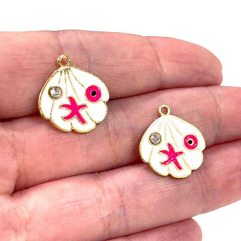 24Kt Gold Plated Enamelled Oyster Charms with Clear Zirconia, Starfish and Eye
