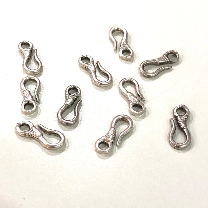Antique Silver Plated 16mm Brass Hooks, Silver Plated 16mm Brass Hook Charms, 5 pcs in a pack