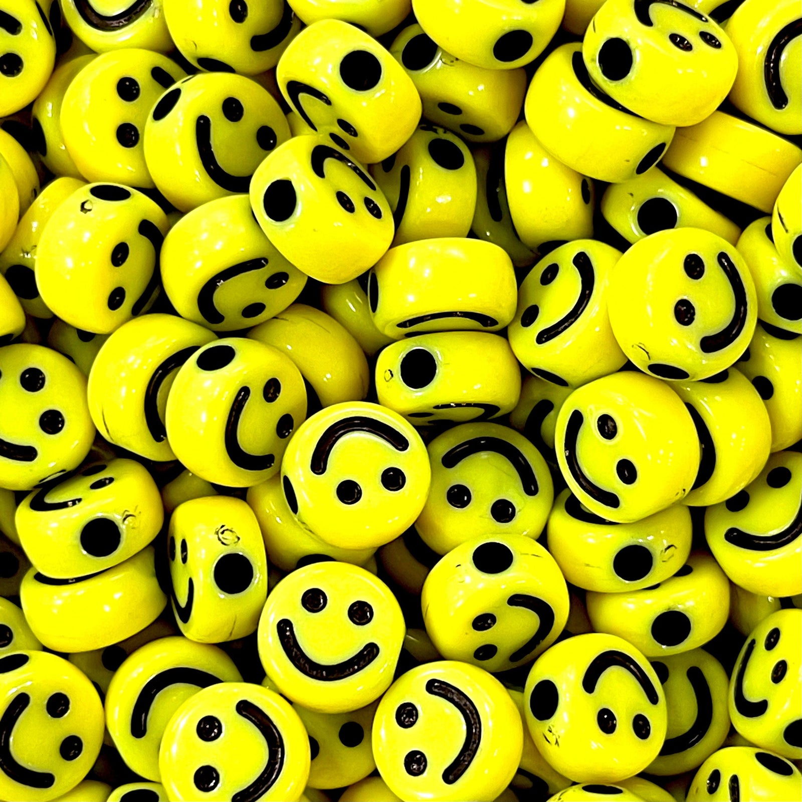 10mm Acrylic Smiley Face Beads, Smiley Face Spacer Beads, 50Gr Pack Approx 150 Beads in a pack