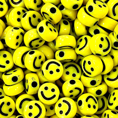 9mm Acrylic Smiley Face Beads, Smiley Face Spacer Beads 50 Beads in a pack