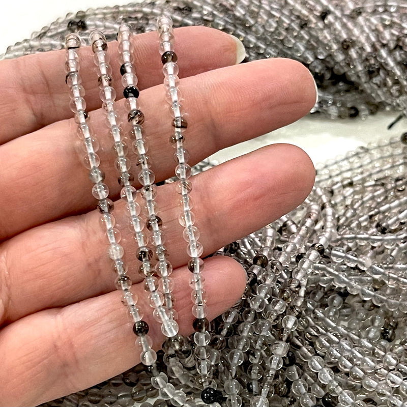 Perles rondes lisses en quartz noir de 3 mm, 129 perles