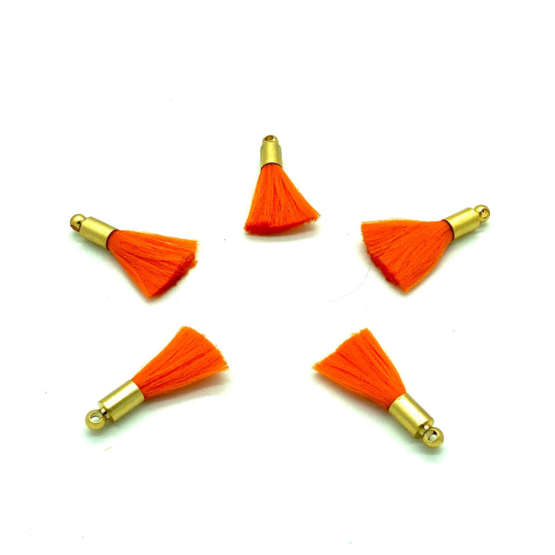 Orangefarbene Mini-Seidenquasten mit 24 Karat vergoldeten Kappen, 5 Quasten in einer Packung