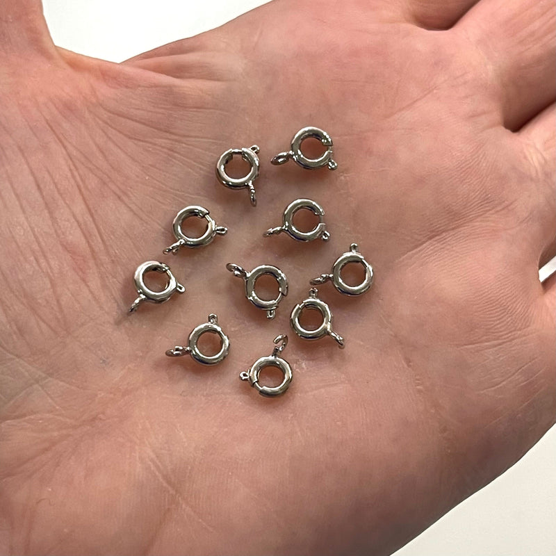 Fermoirs à ressort plaqués rhodium, fermoirs à ressort de 6 mm, 10 pièces dans un paquet