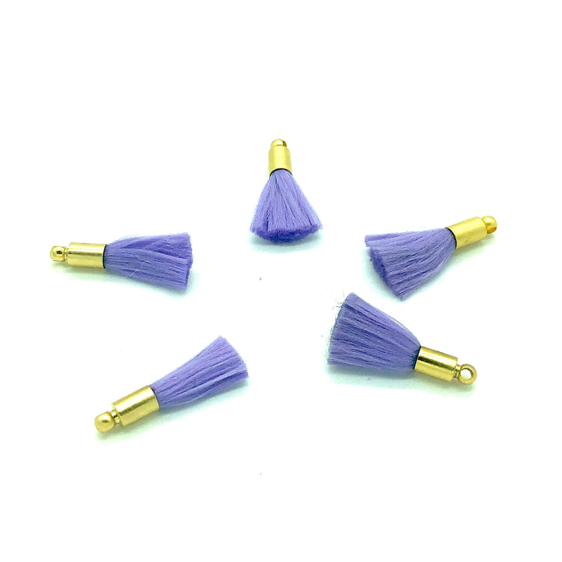 Lilac Mini Silk Tassels with 24k Gold Plated Caps, 5 Tassels in a pack