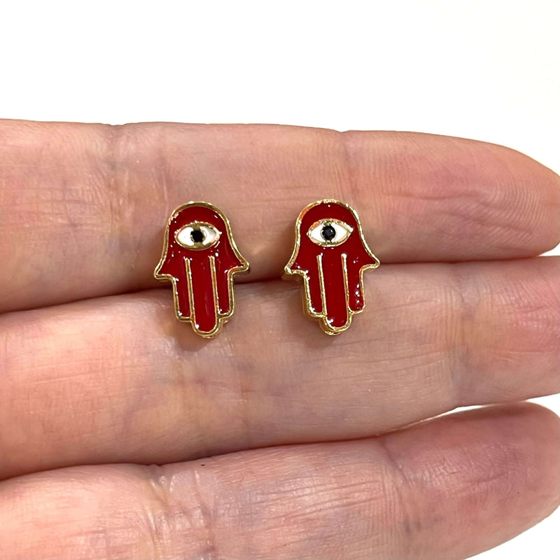 24Kt Gold Plated Enamelled Hamsa Charms, 2 pcs in a pack