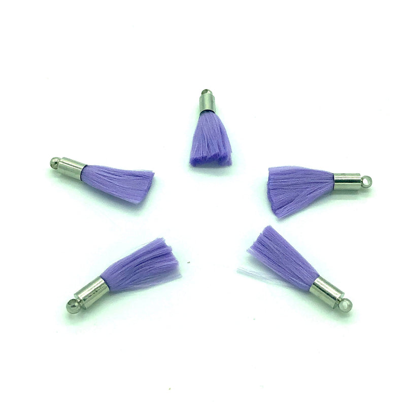 Lilac Mini Silk Tassels with Rhodium Plated Caps, 5 Tassels in a pack