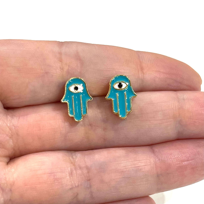 24Kt Gold Plated Enamelled Hamsa Charms, 2 pcs in a pack