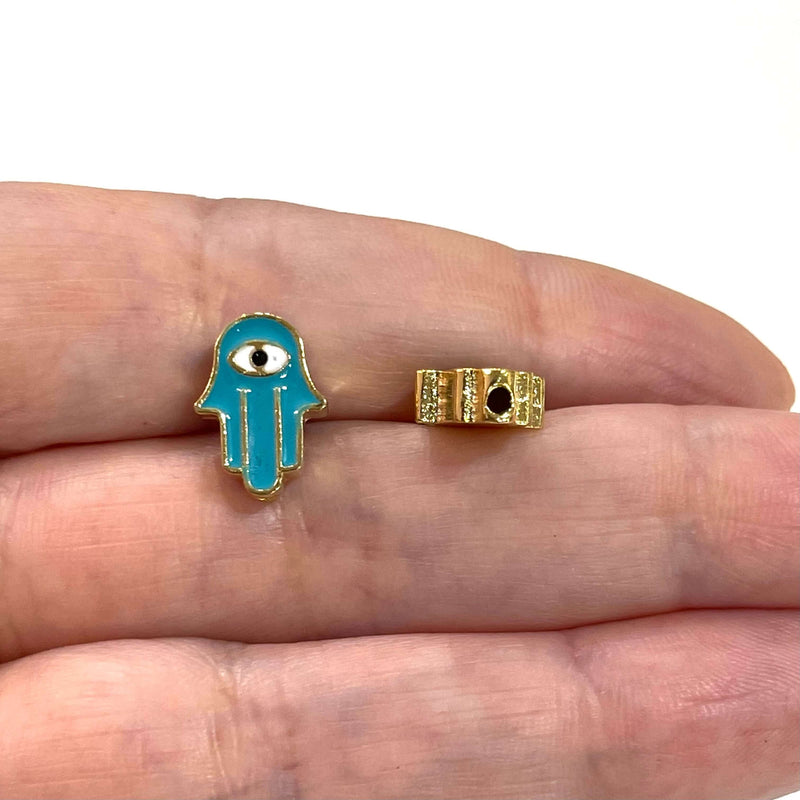 24Kt Gold Plated Enamelled Hamsa Charms, 2 pcs in a pack