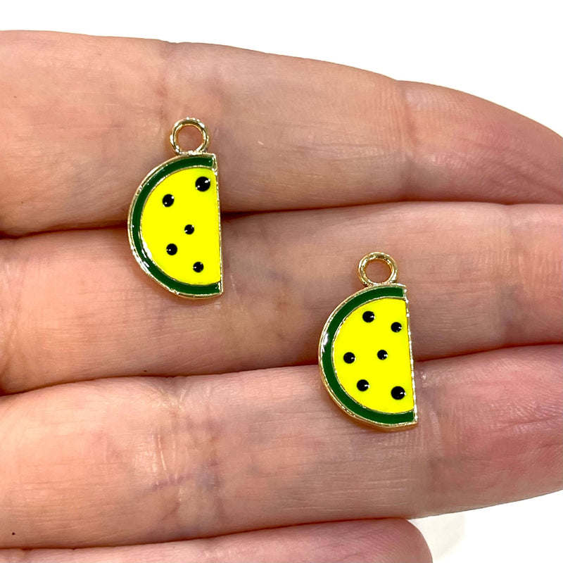 24Kt Gold Plated Enamelled Watermelon Charms, 2 pcs in a pack