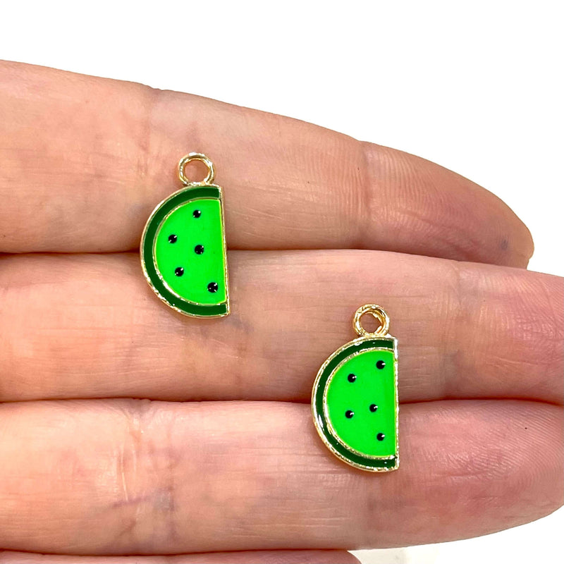 24Kt Gold Plated Enamelled Watermelon Charms, 2 pcs in a pack