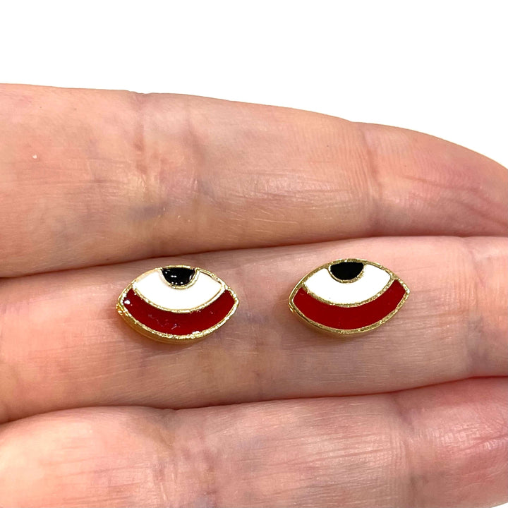 24Kt Gold Plated Red Enamelled Eye Charms, 2 pcs in a pack