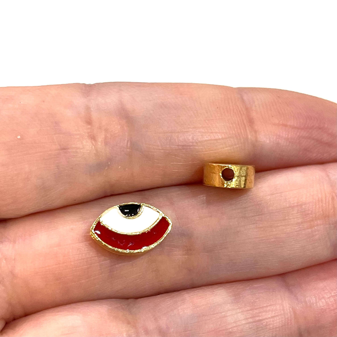 24Kt Gold Plated Red Enamelled Eye Charms, 2 pcs in a pack