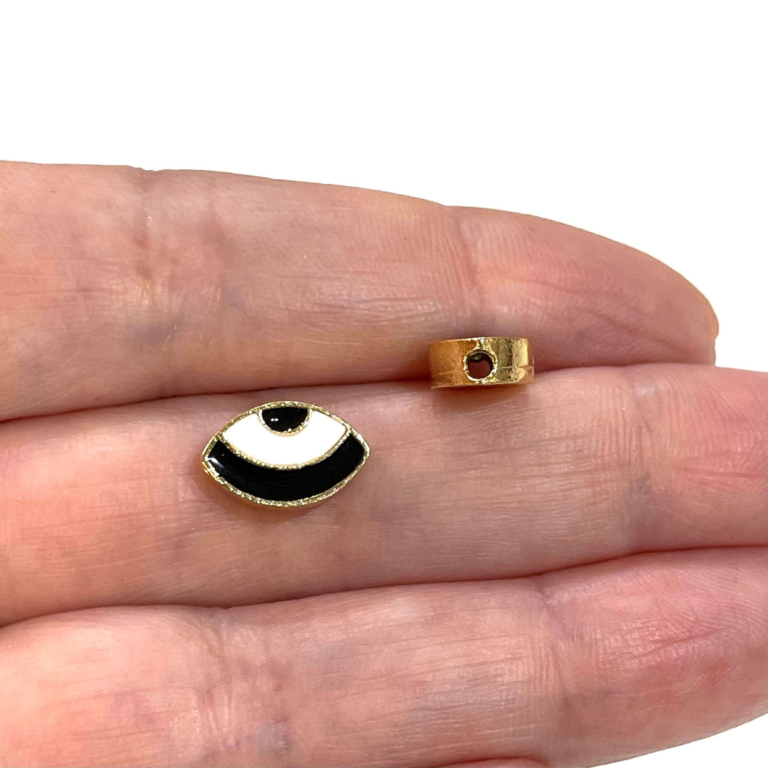 24Kt Gold Plated Black Enamelled Eye Charms, 2 pcs in a pack