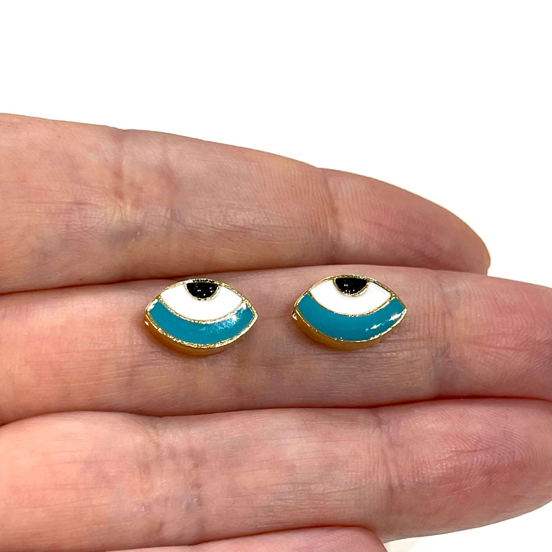 24Kt Gold Plated Blue Enamelled Eye Charms, 2 pcs in a pack