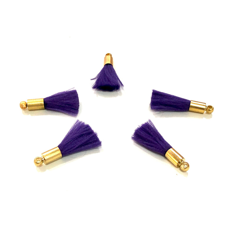 Purple Mini Silk Tassels with 24k Gold Plated Caps, 5 Tassels in a pack