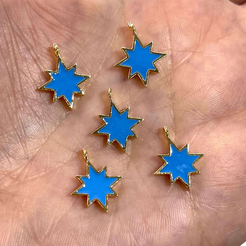24Kt Gold Plated Brass Blue Enamelled North Star Charms, 5 pcs in a pack£2.5