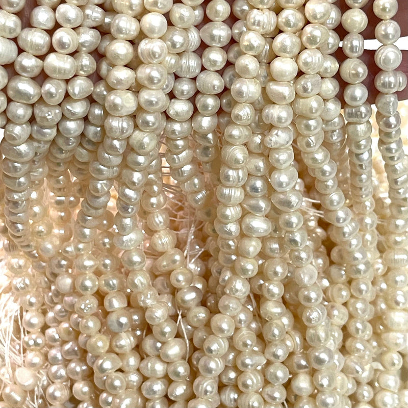 Creamy White Freshwater Pearls, 6x7mm, Medium Ivory Potato Pearls, 14 Inch Strand,