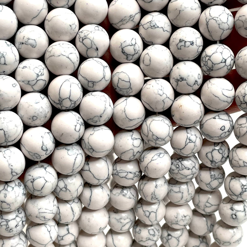 Weißer Howlith 12 mm runde Perlen, voller Strang 33 Perlen, Perlen, Edelsteinperlen, natürlicher Edelstein