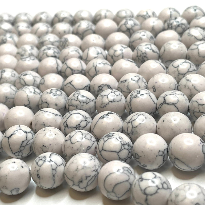 Perles rondes en Howlite blanche 12 mm, brin complet 33 perles, Perles, Perles de pierres précieuses, Pierres précieuses naturelles