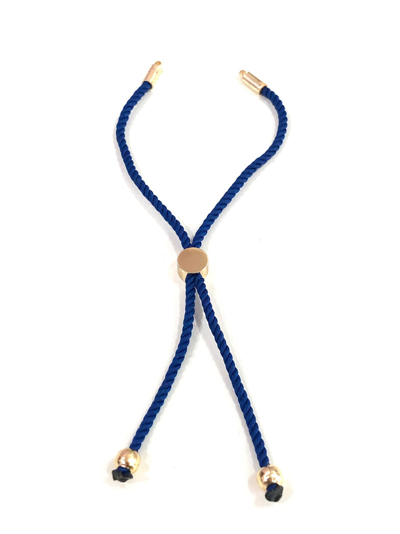 Adjustable Rope Slider Bracelet Blanks, Royal Blue&Gold Adjustable Bracelet Blanks,