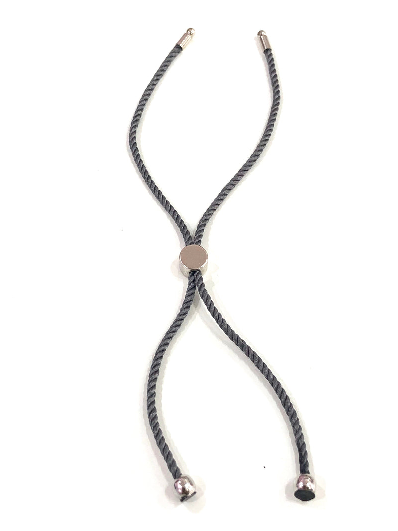 Adjustable Rope Slider Bracelet Blanks, Grey&Silver Adjustable Bracelet Blanks,