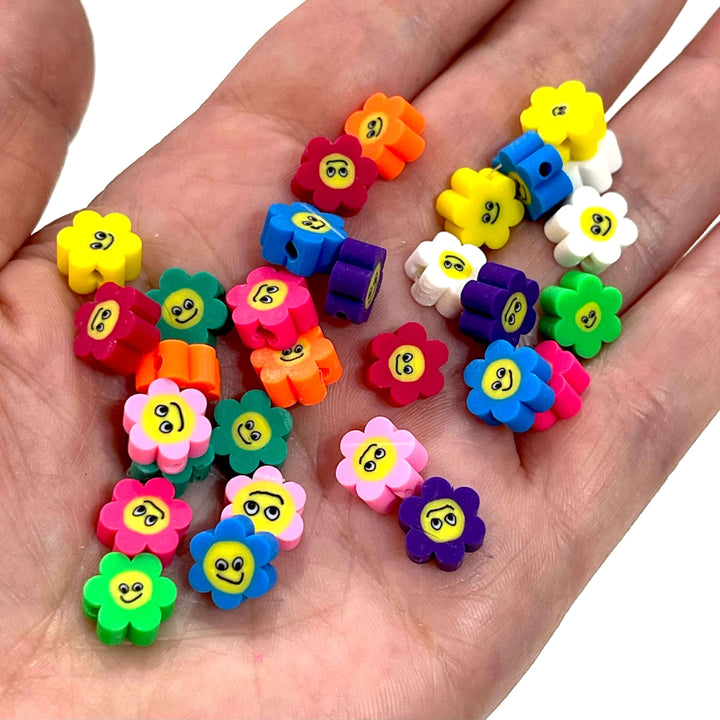 10mm Polymer Clay Flower Smiley Face Beads,10 Beads in a Pack