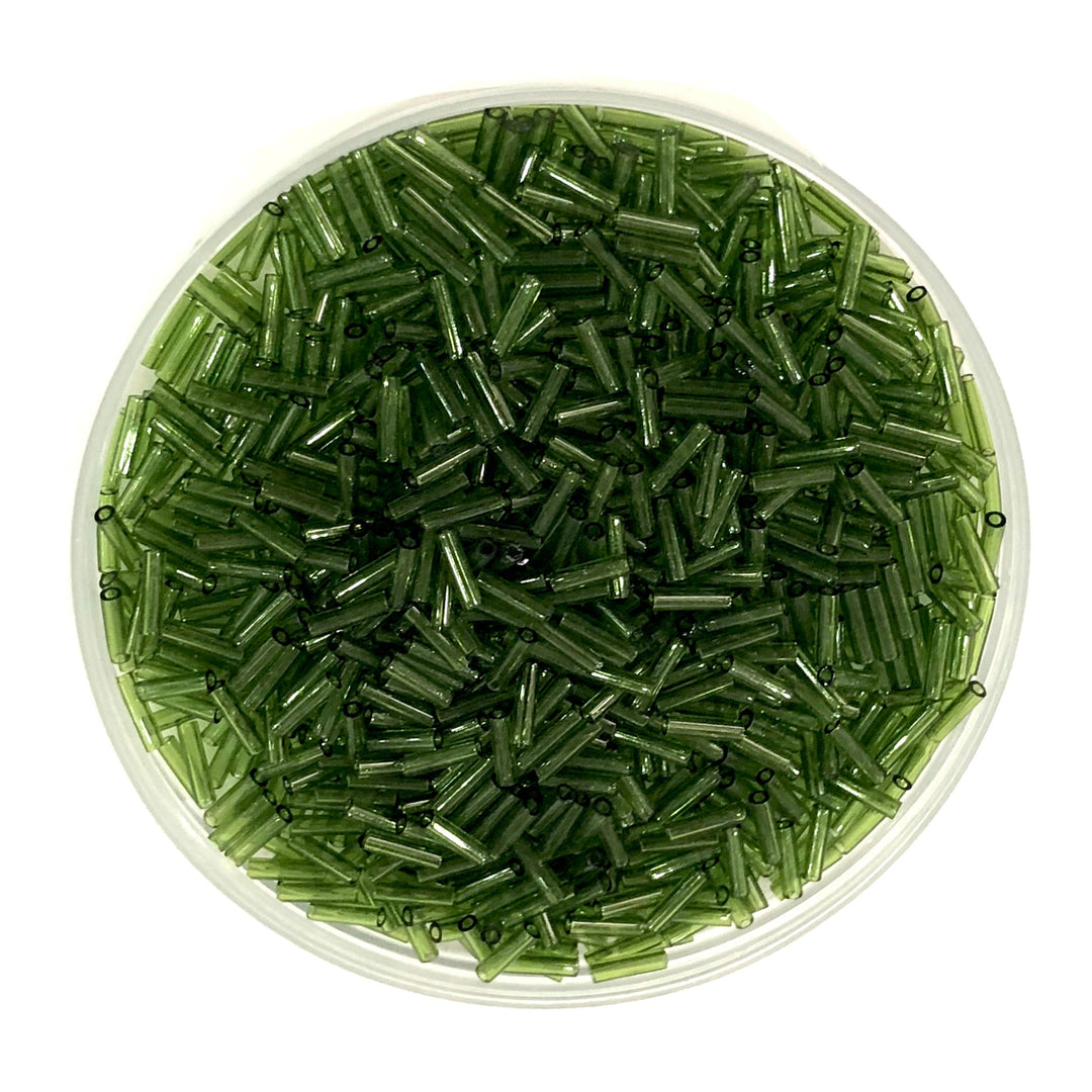 Miyuki Bugles size 6mm 0158 Transparent Olive , 10 grams.