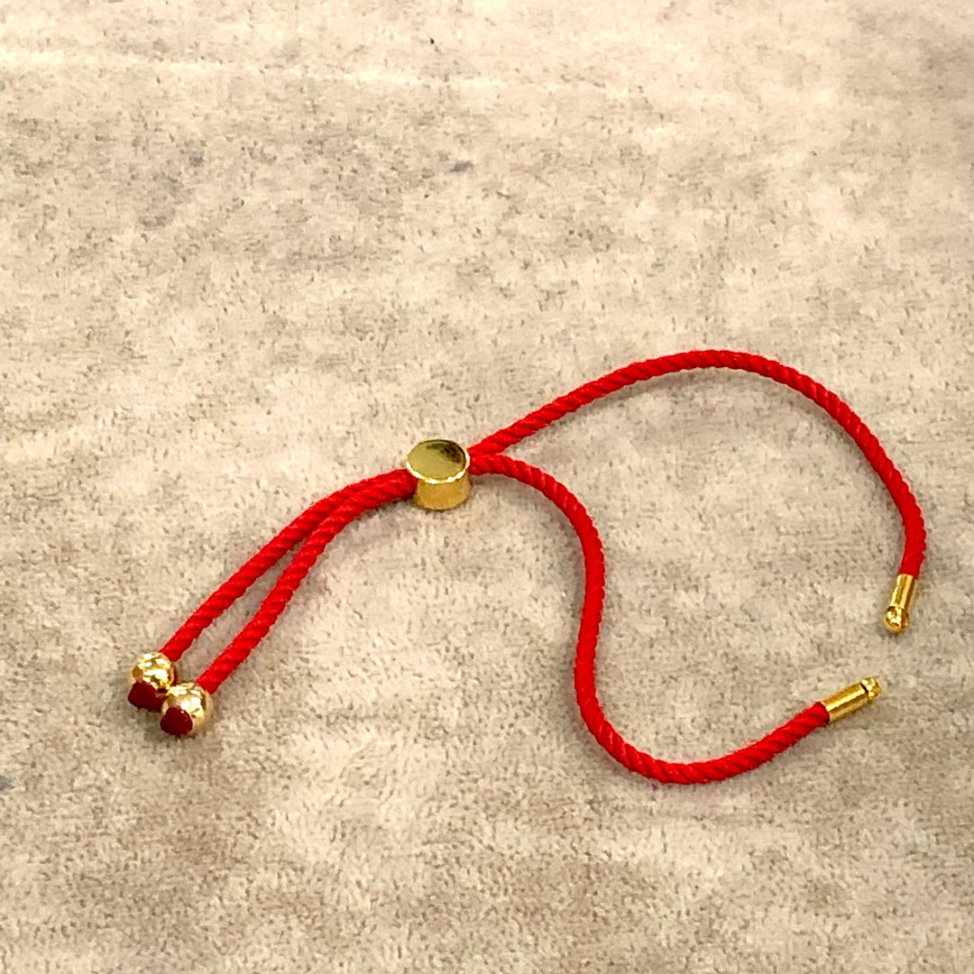 Adjustable Rope Slider Bracelet Blanks, Coral Red&amp;Gold Adjustable Bracelet Blanks,