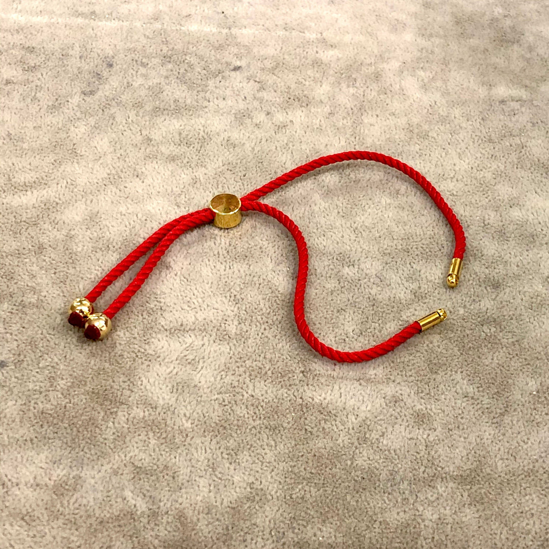 Adjustable Rope Slider Bracelet Blanks, Coral Red&amp;Gold Adjustable Bracelet Blanks,