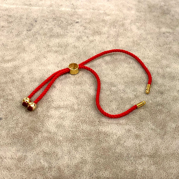 Adjustable Rope Slider Bracelet Blanks, Coral Red&amp;Gold Adjustable Bracelet Blanks,