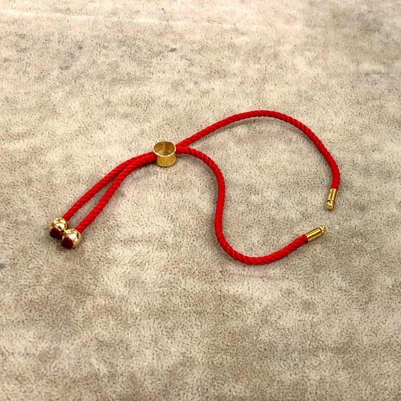 Blancs de bracelet de curseur de corde réglable, blancs de bracelet réglables de corail rouge et or,