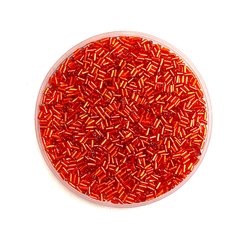 Miyuki Bugles size 3mm 0043 Silver Lined Red 10 grams. Crystal bugles 3mm,