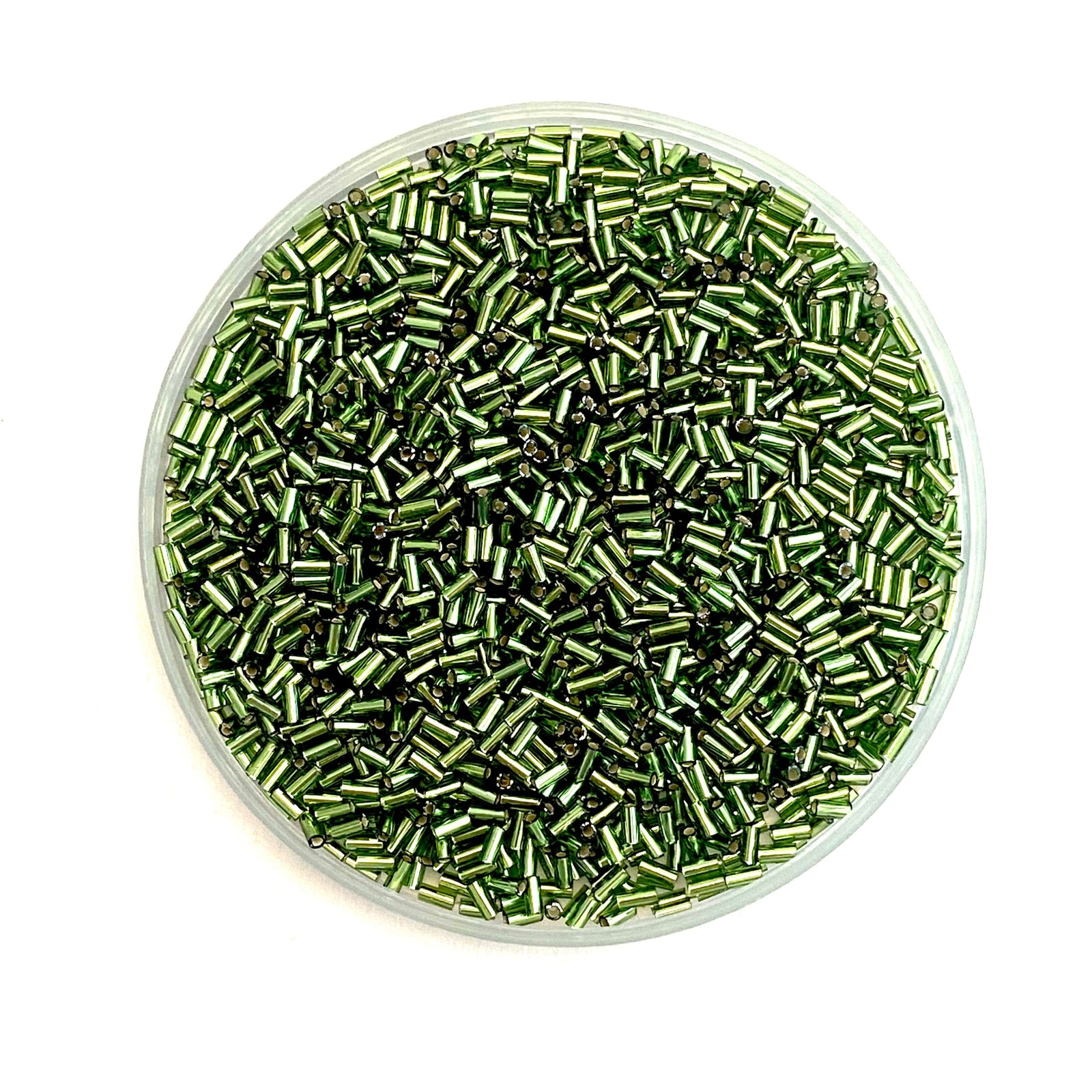 Miyuki Bugles size 3mm 0026 Silver Lined Olivine 10 grams.