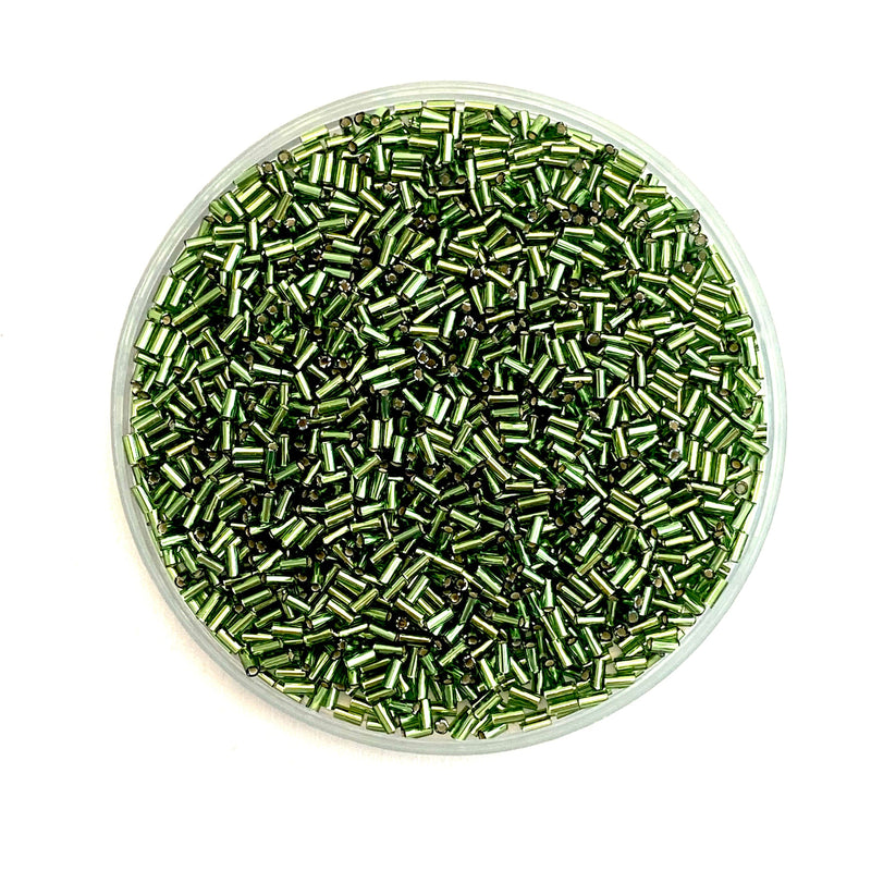 Miyuki Bugles size 3mm 0026 Silver Lined Olivine 10 grams.