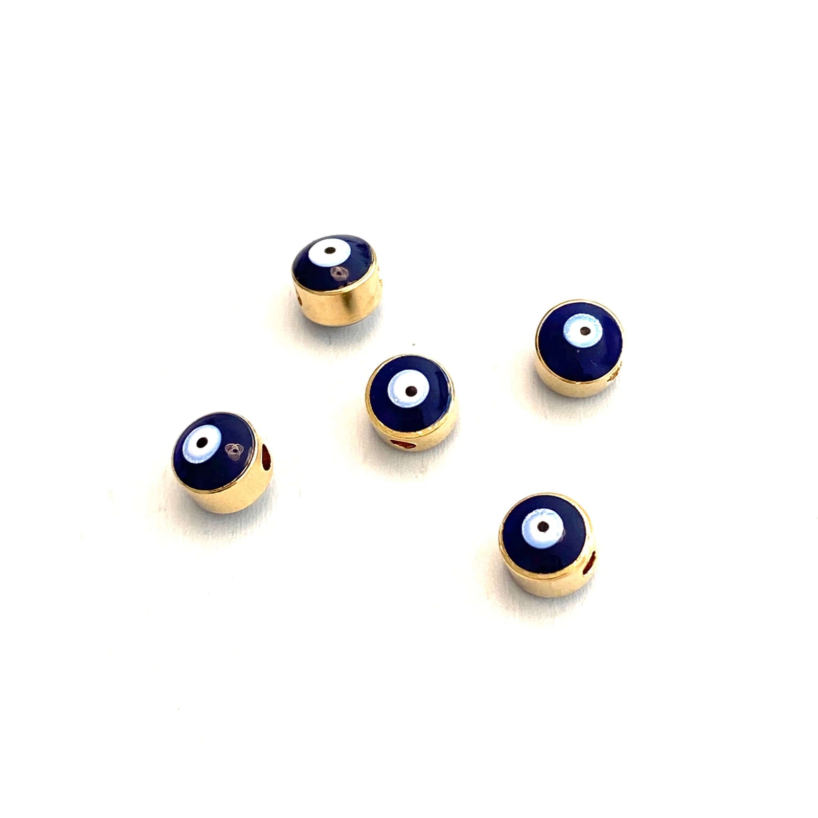 6mm 24K Gold Plated Evil Eye Beads, 6mm 24K Gold Plated Evil Eye Spacers, 5 Pcs in a Pack